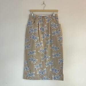 Talbots – Vintage Gray + Blue Floral Cotton Maxi Skirt